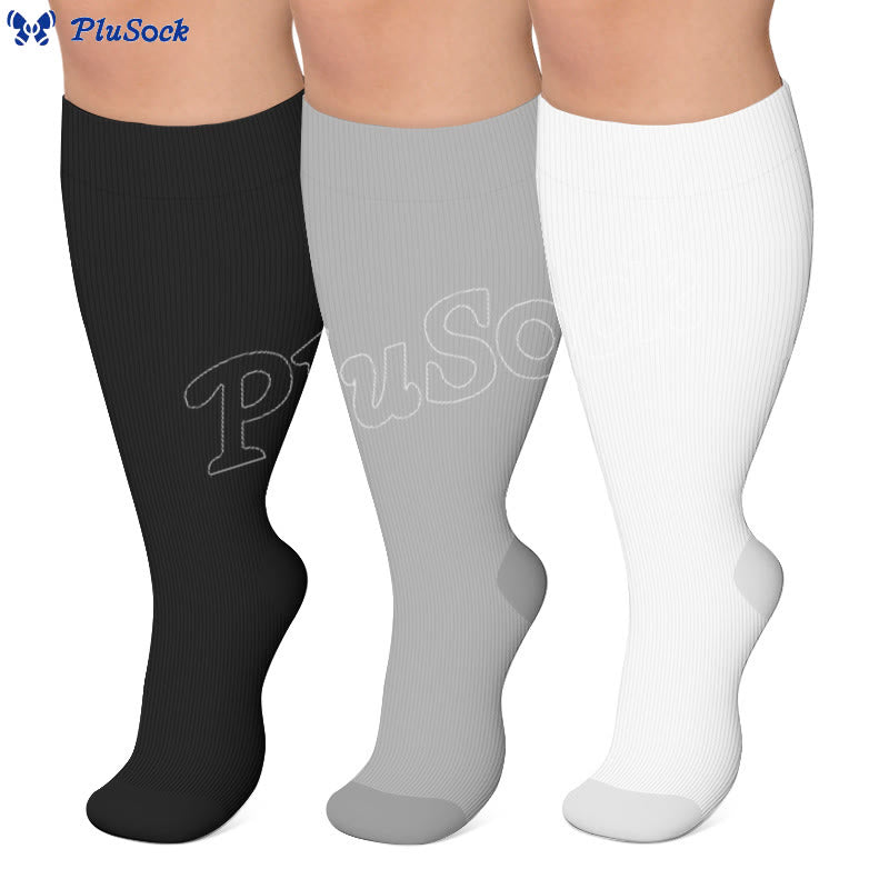 Solid Color Plus Size Compression Socks 2XL-7XL(3 Pairs) - image 0