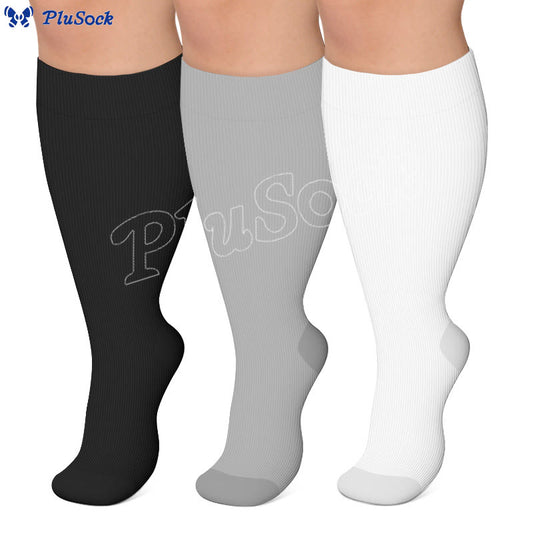 Solid Color Plus Size Compression Socks 2XL-7XL(3 Pairs) - image 0