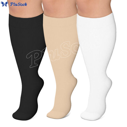 Solid Color Plus Size Compression Socks 2XL-7XL (3 Pairs) - image 0