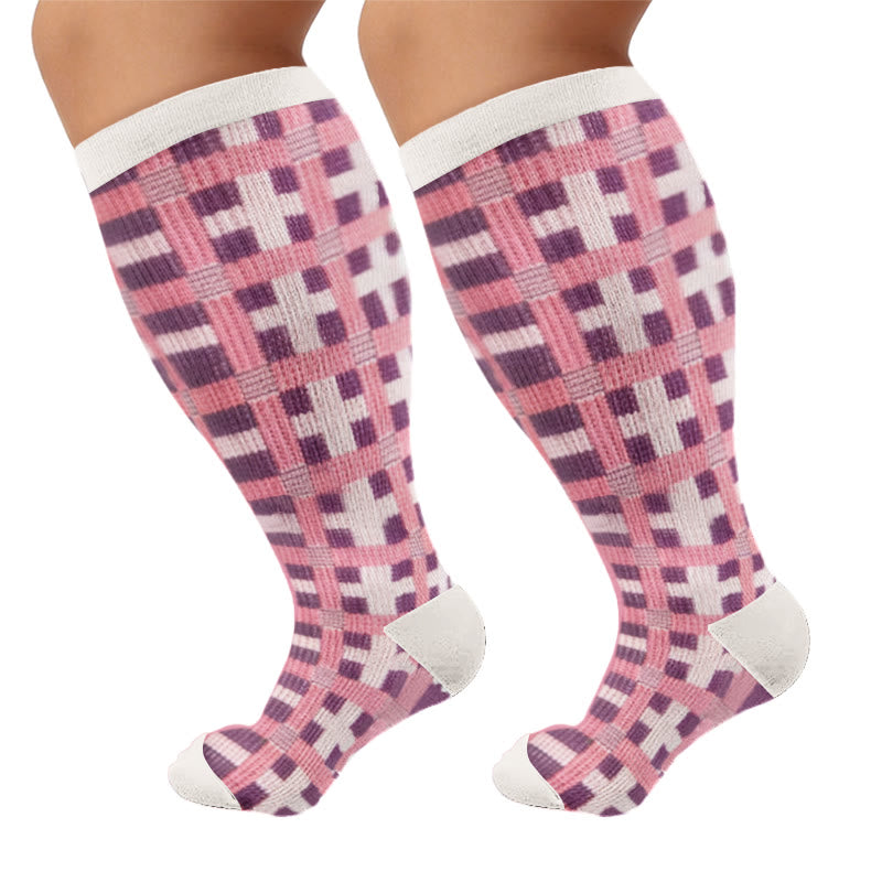 Plus Size Fruit Gingham Compression Socks - Pink(1 Pair) - 4XL - image 6