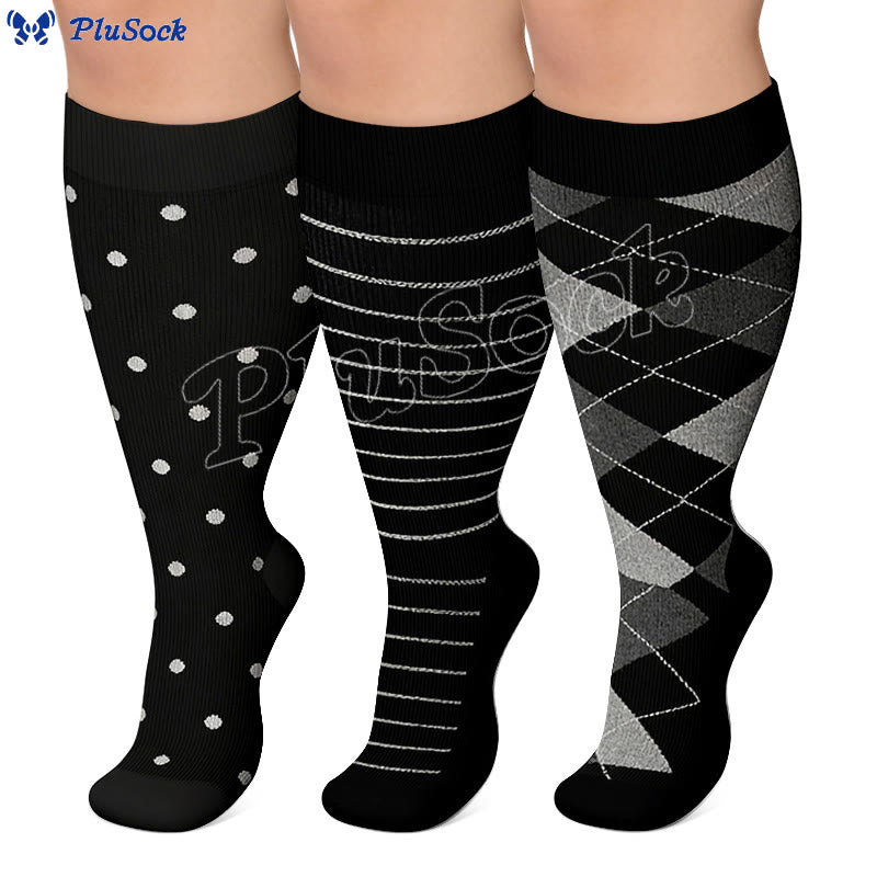 Plus Size Rhombus Compression Socks 2XL-7XL(3 Pairs) - image 0