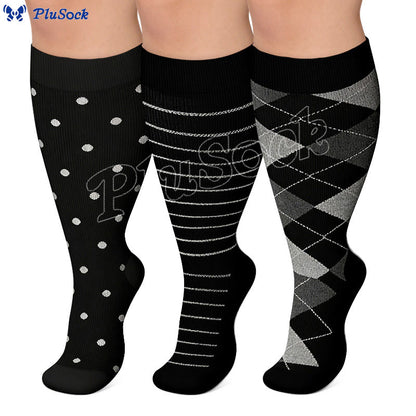 Plus Size Rhombus Compression Socks 2XL-7XL(3 Pairs) - image 0