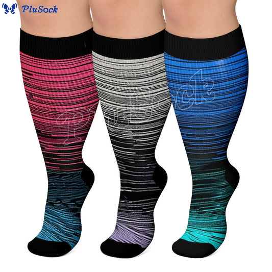 Colorful Cool Lines Plus Size Compression Socks 2XL-7XL(3 Pairs) - image 0