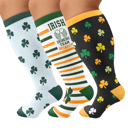 Plus Size Shamrock Compression Socks - Multicolor(3 Pairs) - 4XL - image 1