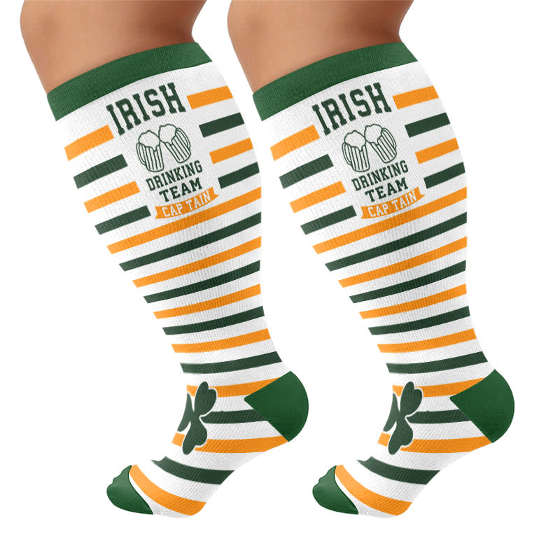 Plus Size Shamrock Compression Socks - Green(1 Pair) - 4XL - image 7
