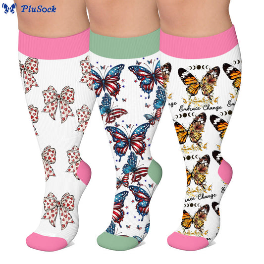 Plus Size Butterfly Bow Tie Compression Socks - image 0