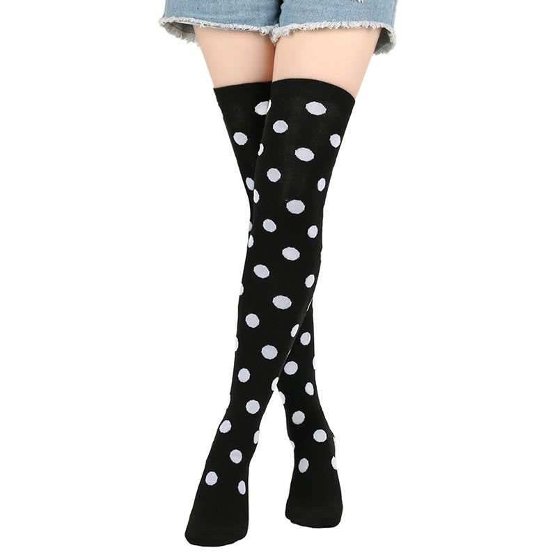 Funny Polka Dots Thigh Highs Socks(5 Pairs) - Black - One Size - image 1