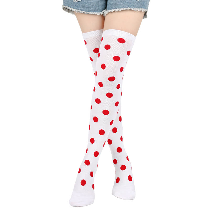 Funny Polka Dots Thigh Highs Socks(5 Pairs) - White - One Size - image 4