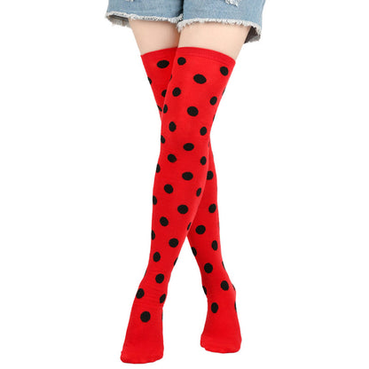 Funny Polka Dots Thigh Highs Socks(5 Pairs) - Red - One Size - image 3