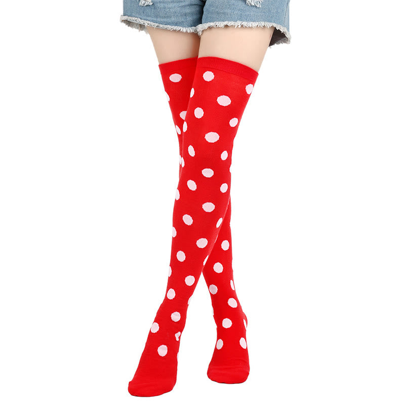 Funny Polka Dots Thigh Highs Socks(5 Pairs) - White Dots - One Size - image 5
