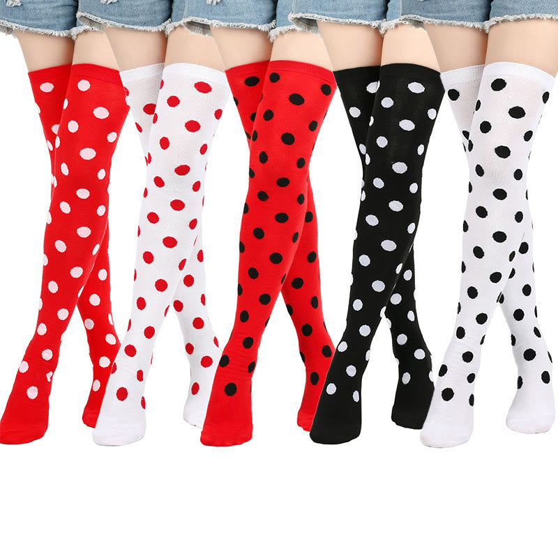 Funny Polka Dots Thigh Highs Socks(5 Pairs) - Multicolor - One Size - image 0
