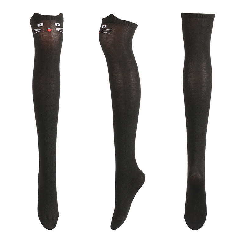 Adorable Animal Face Thigh High Socks(2 Pairs) - Black - One Size - image 2