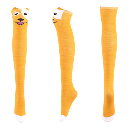Adorable Animal Face Thigh High Socks(2 Pairs) - Yellow - One Size - image 1