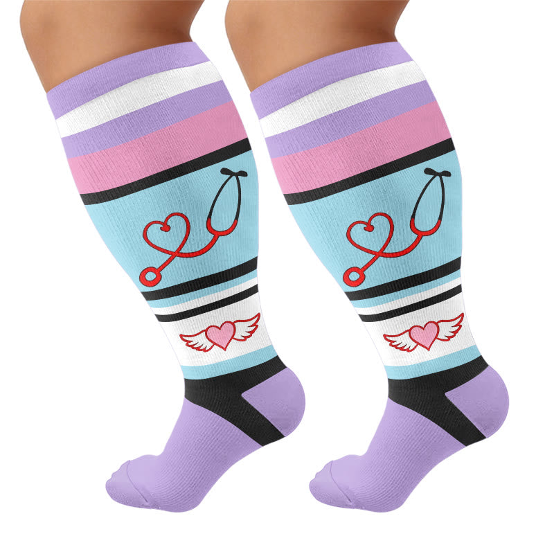 Plus Size Heartbeat Compression Socks - Purple(1 Pair) - 4XL - image 5