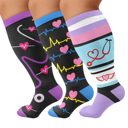 Plus Size Heartbeat Compression Socks - Multicolor(3 Pairs) - 4XL - image 1
