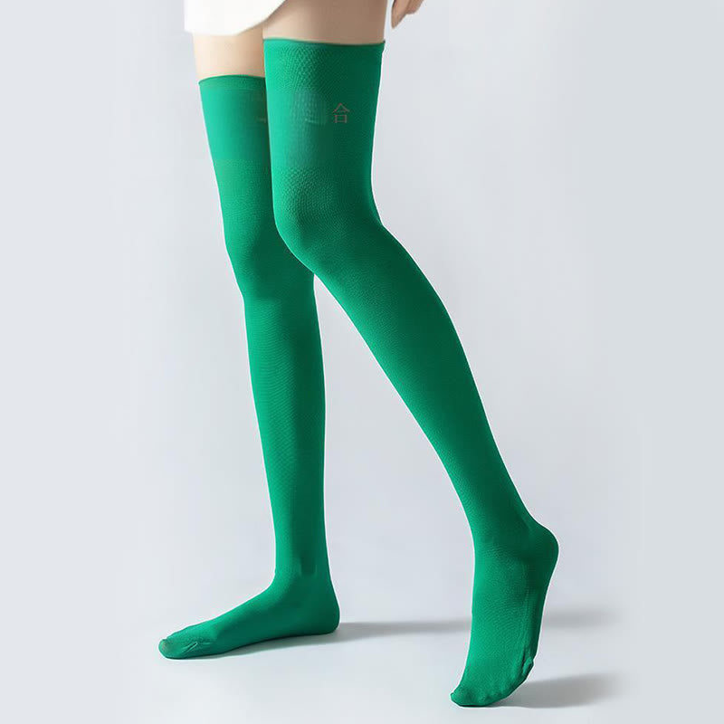 Solid Color Thigh High Compression Socks(2 Pairs) - image 11