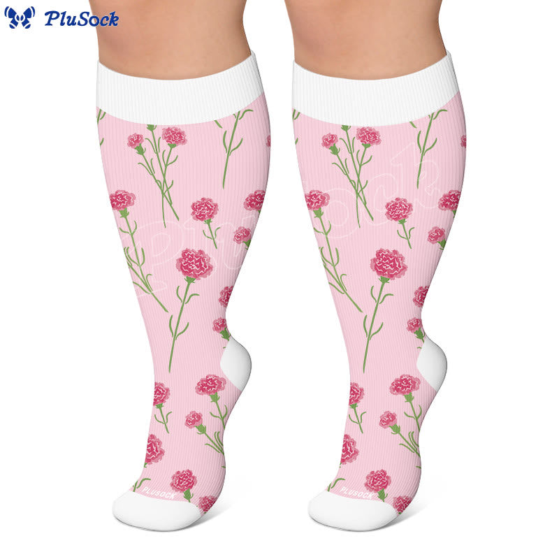 Plus Size Carnations Roses Compression Socks - image 2