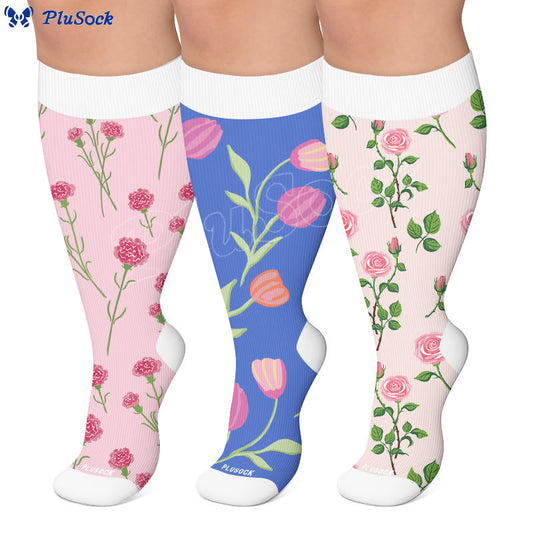Plus Size Carnations Roses Compression Socks - image 0
