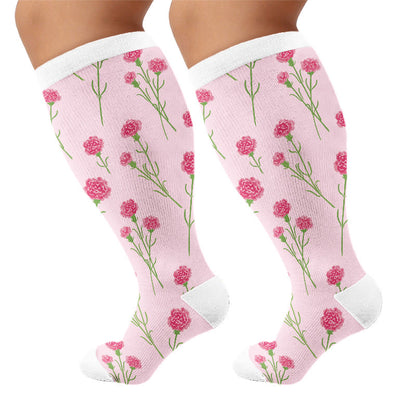 Plus Size Carnations Roses Compression Socks - Pink(1 Pair) - 4XL - image 7