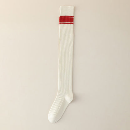 Classic Double Stripe Thigh High Socks(2 Pairs) - Beige - EU36-40(US3-7) - image 14