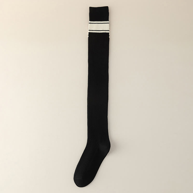 Classic Double Stripe Thigh High Socks(2 Pairs) - Black - EU36-40(US3-7) - image 10