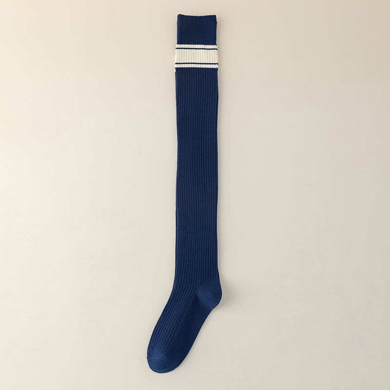 Classic Double Stripe Thigh High Socks(2 Pairs) - Navy Blue - EU36-40(US3-7) - image 13