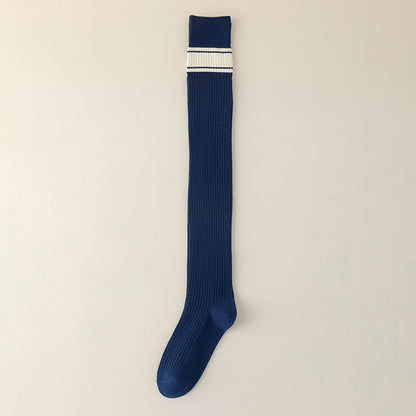 Classic Double Stripe Thigh High Socks(2 Pairs) - Navy Blue - EU36-40(US3-7) - image 13
