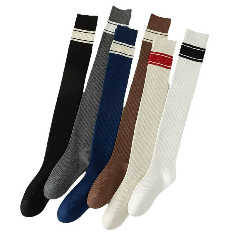 Classic Double Stripe Thigh High Socks(2 Pairs) - image 15