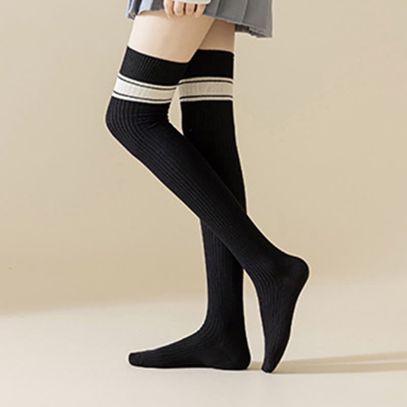 Classic Double Stripe Thigh High Socks(2 Pairs) - image 0
