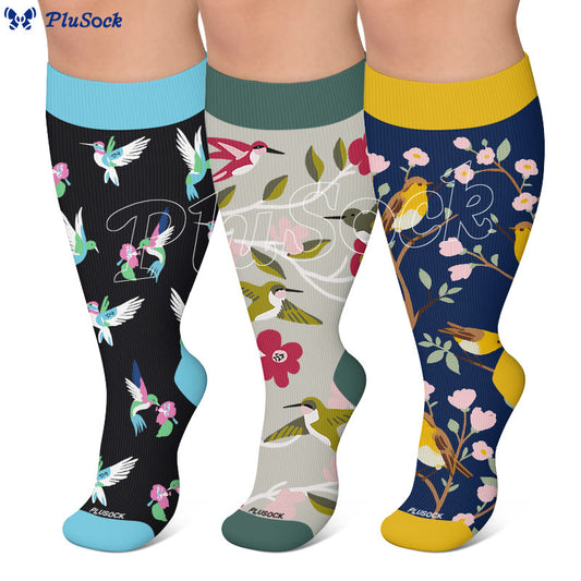 Plus Size Whimsical Bird Compression Socks - image 0