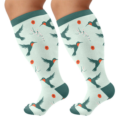 Plus Size Charming Bird Compression Socks - Green(1 Pair) - 4XL - image 7
