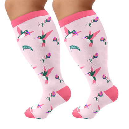 Plus Size Charming Bird Compression Socks - Pink(1 Pair) - 4XL - image 5