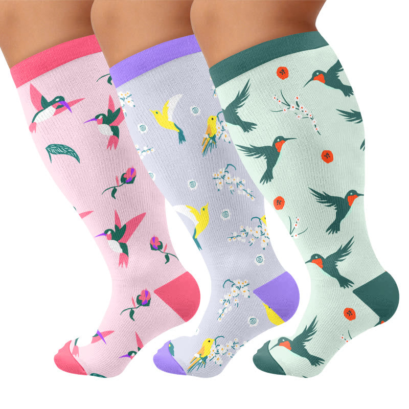 Plus Size Charming Bird Compression Socks - Multicolor(3 Pairs) - 4XL - image 1