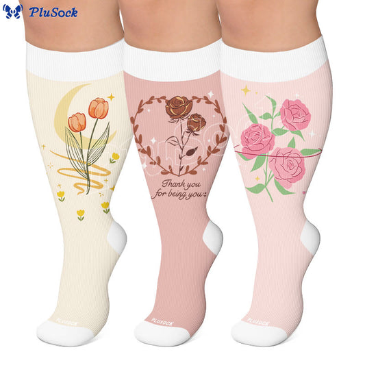 Plus Size Floral Gratitude Compression Socks - image 0