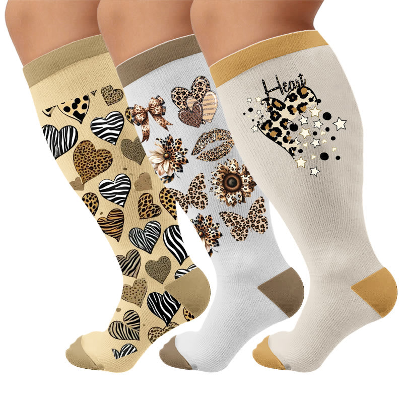 Plus Size Leopard Print Compression Socks - Multicolor(3 Pairs) - 4XL - image 1
