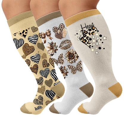 Plus Size Leopard Print Compression Socks - Multicolor(3 Pairs) - 4XL - image 1