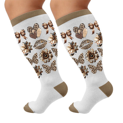 Plus Size Leopard Print Compression Socks - Retro(1 Pair) - 4XL - image 6