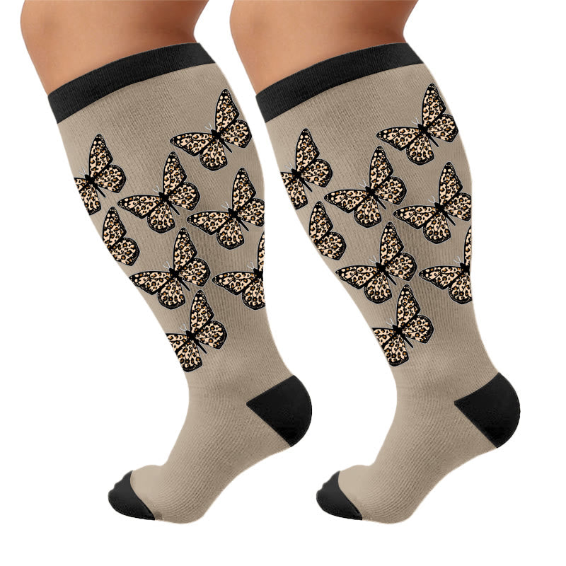 Plus Size Leopard Butterfly Compression Socks - Leopard Print(1 Pair) - 4XL - image 5