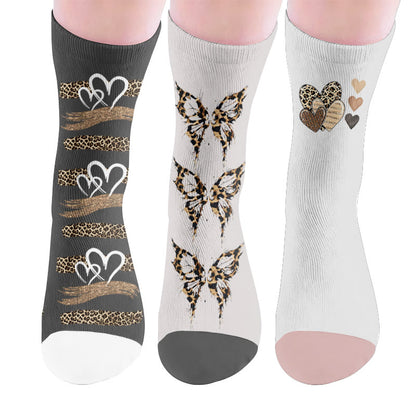 Leopard Butterfly Heart Socks - Multicolor(3 Pairs) - EU37-44(US4-10) - image 10