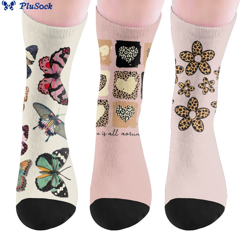 Butterfly Heart Leopard Print Socks - image 0