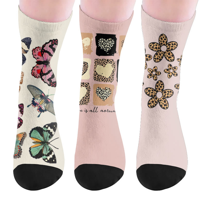 Butterfly Heart Leopard Print Socks - Multicolor(3 Pairs) - EU37-44(US4-10) - image 10