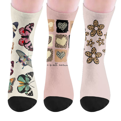 Butterfly Heart Leopard Print Socks - Multicolor(3 Pairs) - EU37-44(US4-10) - image 10