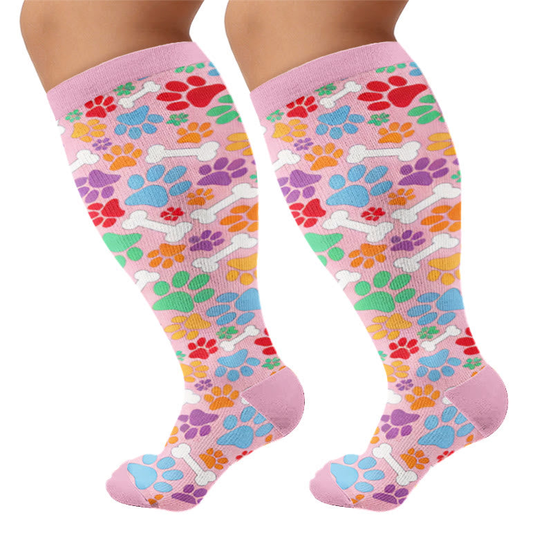 Plus Size Jigsaw Dog Paw Compression Socks - Purple(1 Pair) - 4XL - image 7