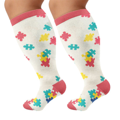 Plus Size Jigsaw Dog Paw Compression Socks - Pink(1 Pair) - 4XL - image 5