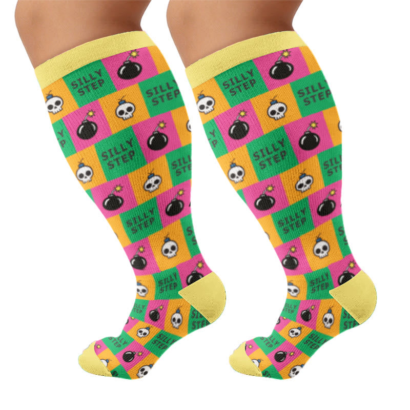 Plus Size Stripe Ballon Compression Socks - Yellow(1 Pair) - 4XL - image 6