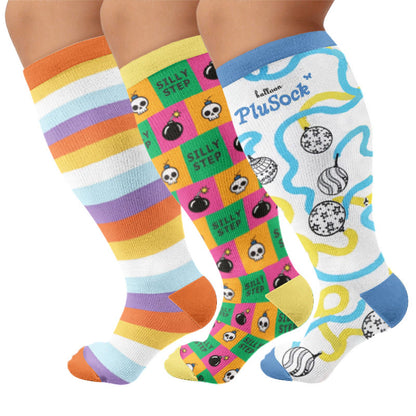 Plus Size Stripe Ballon Compression Socks - Multicolor(3 Pairs) - 4XL - image 1