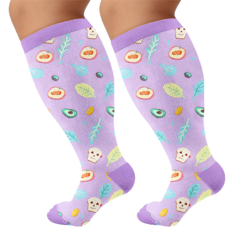 Plus Size Wavy Stripes Fruit Umbrella Compression Socks - Purple(1 Pair) - 4XL - image 6