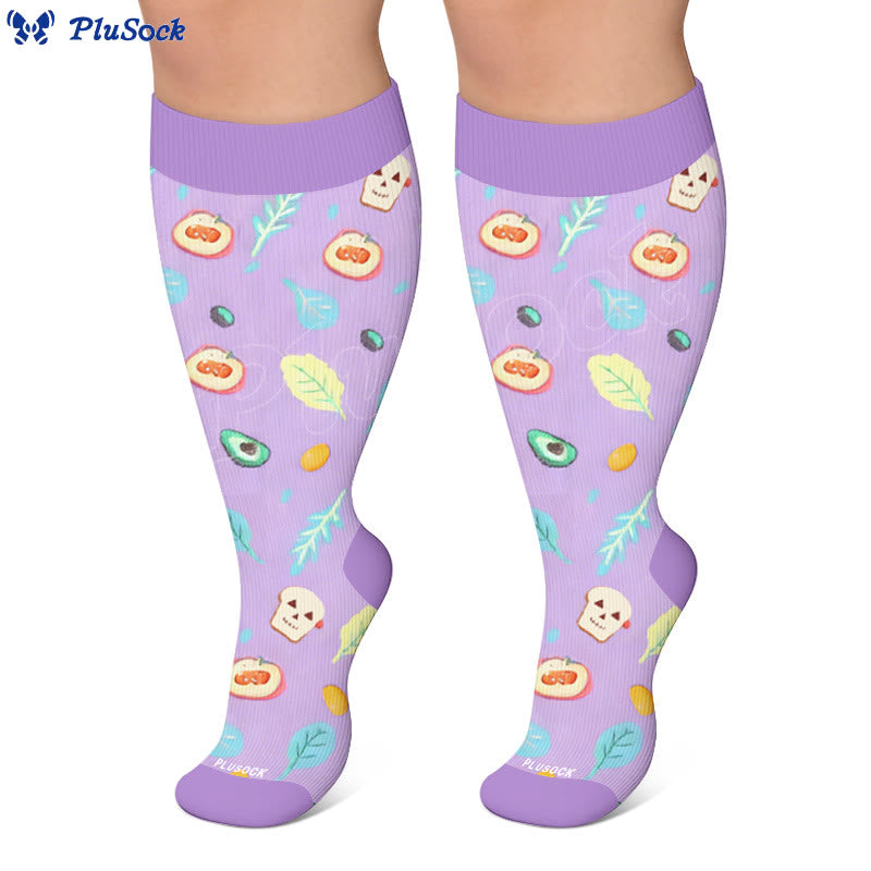 Plus Size Wavy Stripes Fruit Umbrella Compression Socks - image 4