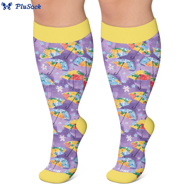 Plus Size Wavy Stripes Fruit Umbrella Compression Socks - image 2