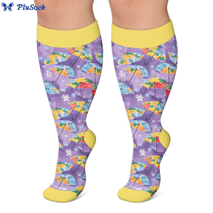 Plus Size Wavy Stripes Fruit Umbrella Compression Socks - image 2